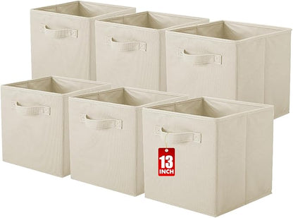 ShellKingdom Storage Bins, Foldable Fabric Storage Cubes And Cloth Storage Organizer Drawer For Closet And Toys Storage, 13 X 13 X 13 INCH, 6 Pack (Beige)