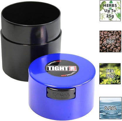 Tightvac - Premium Airtight Herb Storage Container - Holds ½ oz to 3 ounces - Keep Your Herbs and Dry Goods Fresh and Flavorful. Black Blue