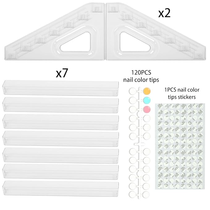 Nail Polish Organizer,7 Layers Acrylic Display Rack with 120Pcs Color Display Tips,Nail PolishDip Powder Acrylic Display Rack,Makeup Organizer No Tool Needed(Clear)