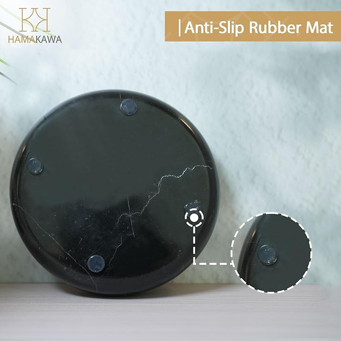 Natural Marble Soap Dish, Round Black Jewelry Dish 4.5 inch, Limestone Shower Soap Holder, Modern Stone Sponge Holder with White Stripe, Obsidian Bar Soap Saver Tray for Bathroom, Kitchen