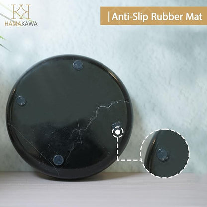 Natural Marble Soap Dish, Round Black Jewelry Dish 4.5 inch, Limestone Shower Soap Holder, Modern Stone Sponge Holder with White Stripe, Obsidian Bar Soap Saver Tray for Bathroom, Kitchen