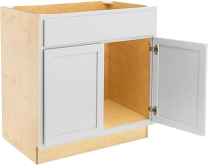 Quicklock RTA (Ready-to-Assemble) | Base Kitchen Cabinets - Shaker Style | Made in America (Pure White, 36" Wx34.5 Hx24 D Sink Base)