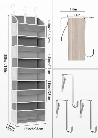 TAHAVICE 1 Pack Over The Door Storage Organizer with 5 Pockets 10 Mesh Side Pockets, 44 lbs Weight Capacity Door Hanging Organizers and Storage for Bedroom,Bathroom,Nursery,Pantry,Dorm(Light Gray)