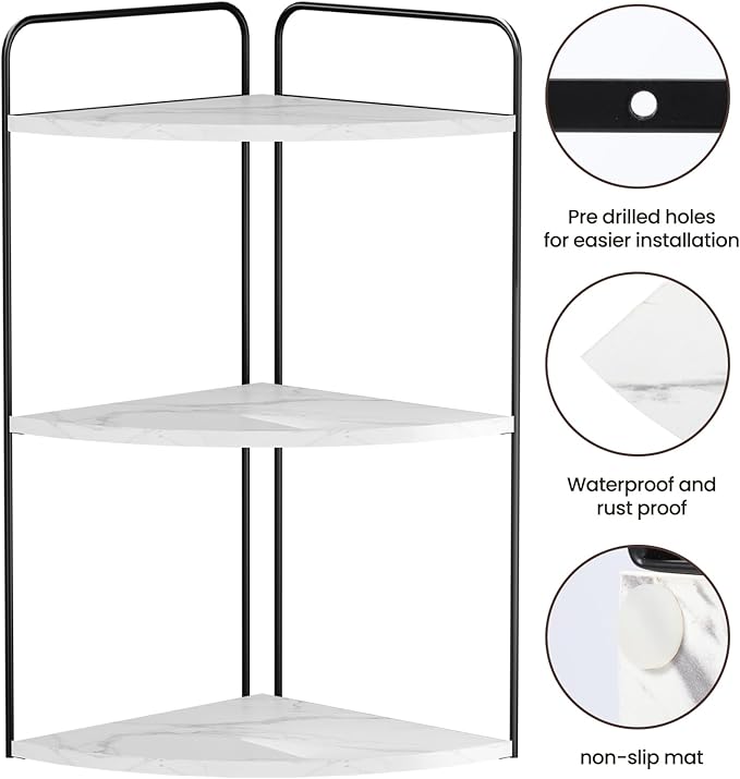 Forest Angle Bathroom Counter Organizer,Countertop Organizer,Vanity Organizers,Bathroom Storage,Bathroom Sink Caddy,Counter Shelf,Corner Counter,Corner Shelves(Black-White Marble)