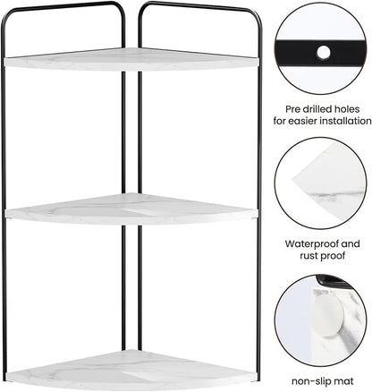Forest Angle Bathroom Counter Organizer,Countertop Organizer,Vanity Organizers,Bathroom Storage,Bathroom Sink Caddy,Counter Shelf,Corner Counter,Corner Shelves(Black-White Marble)
