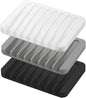 Self Draining Soap Dishes, 3 Pcs Silicone Waterfall Drainer Soap Holder for Bathroom, Extend Soap Life Keep Dry Clean & Easy Cleaning (Black, White, Gray)