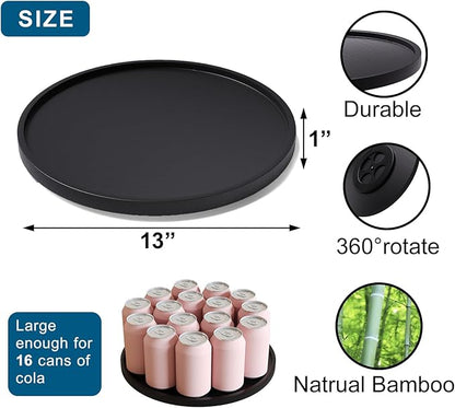 VERTORGAN Lazy Susan Organizer for Kitchen,Bamboo Turntable for Cabinet,Pantry,Vanity,Large（Black）