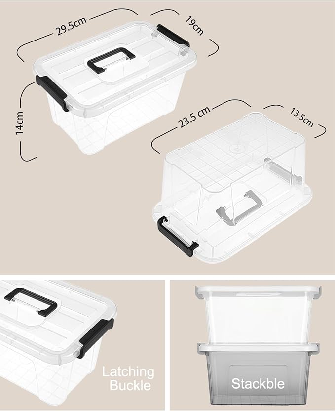 AREYZIN Plastic Storage Bins With Lids,6 Pack Storage Organizer Bins,7 Quart Stackable Storage Basket with Lid and Gray Handle Buckle Easy for Home Office Organization,with Clear Lids