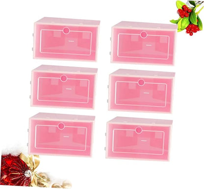 6pcs Transparent Stackable Shoe Box Thickened Plastic Storage Container for Shoes Large Pink for Organizing Closets and Entryways