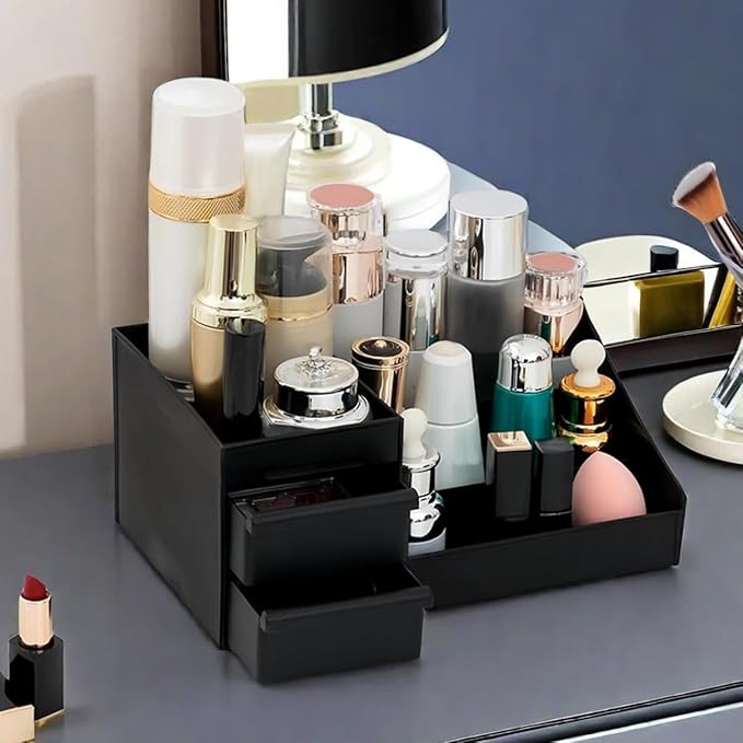 Mens Perfume Organizer, Mens Cologne Organizer,Countertop Organizer With Drawers for Cologne, Deodorant, Beard, Shaving Lotion, Perfume & Skincare - Perfect for Bathroom & Bedroom Storage (Black)