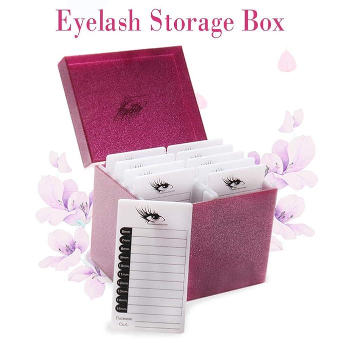 10 Layers Acrylic Eyelash Storage Box,Eyelash Holder Extension Tool,Makeup Organizer False Eyelashes Glue Pallet Holder, Grafting Eye lashes Close-Packed Display with 10 Pallets (pink)
