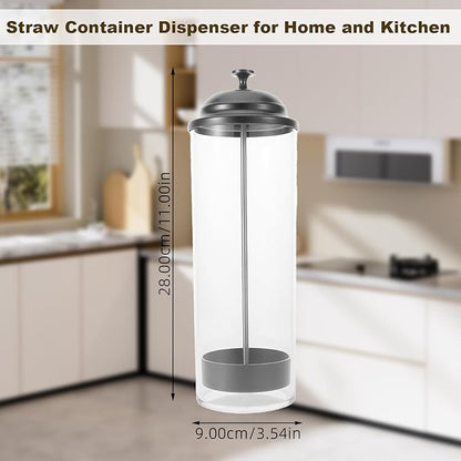 Straw Holder for Counter, Straw Dispenser Organizer for Standard Size Drinking Straws, Acrylic Plastic Straws Container Dispenser Storage for Counter with Lid Black(1 or 2 PACK) (2 Packs)