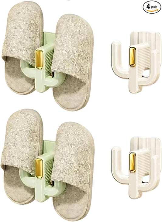 Wall Mounted Shoe Rack (4 Pack) - Versatile Hanging Organizer with Hooks for Slippers, Hats, Towels & Keys, No-Drill Adhesive Organizer Shelf Storage for Home & RV, White & Green