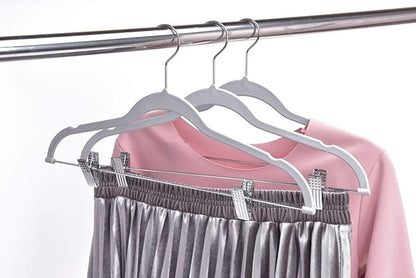 Quality Plastic 20-Pack Non Velvet Non-Flocked Thin Compact Coat Hangers with Metal Clips for Skirts Pants Blouses 360° Swivel Hook (Gray, 20)