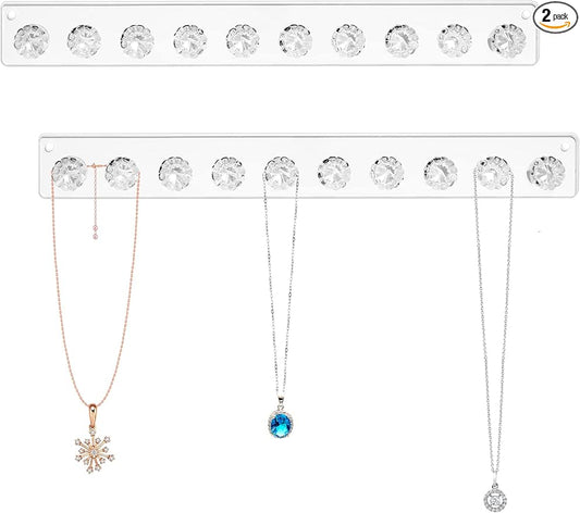 Zreal Necklace Holder, Acrylic Necklace Hanger, Wall Jewelry Organizer with 10 Jewelry Hooks in Seashell Shape (2-pack Clear)