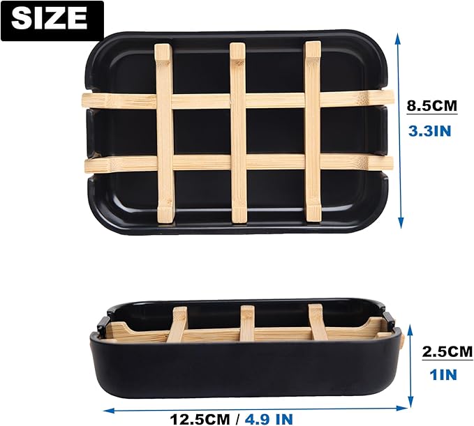 2 Pack Bamboo Fiber Soap Holder and Soap Dish Combination for Bathroom Bar Soap Holder Sink Deck Bathtub Shower Tray (Black)