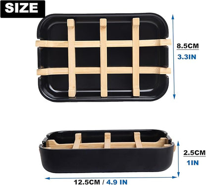 2 Pack Bamboo Fiber Soap Holder and Soap Dish Combination for Bathroom Bar Soap Holder Sink Deck Bathtub Shower Tray (Black)