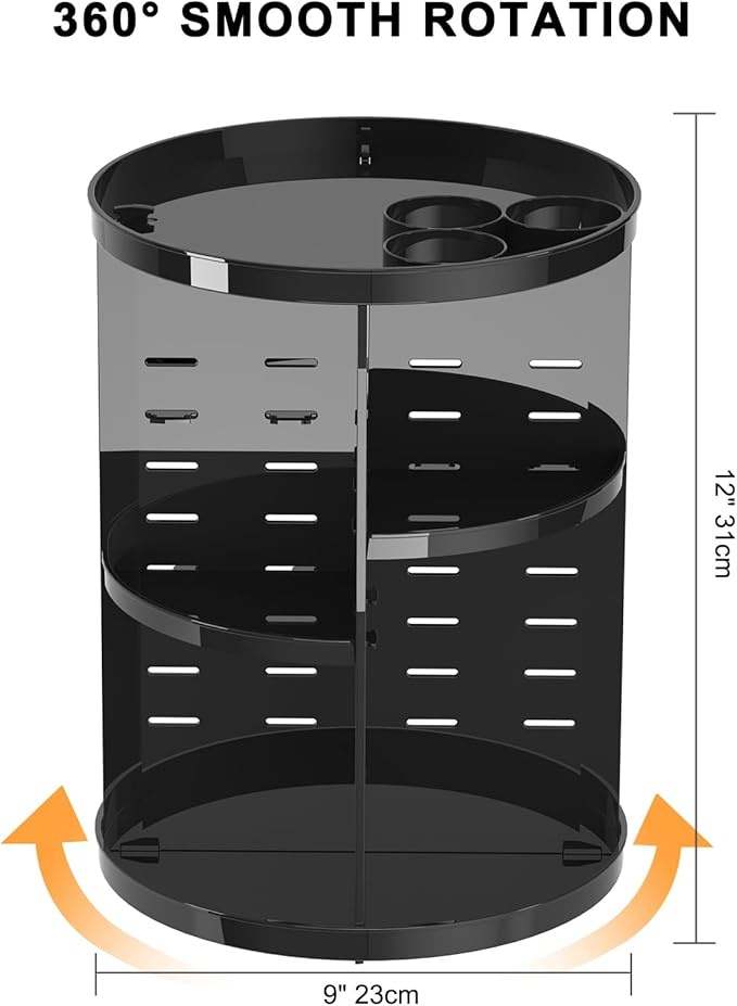 Jiavarry Rotating Makeup Organizer for Vanity, 360 Spinning Skincare Organizers with Adjustable Trays, Make Up Desk Storage Carousel Rack, Cosmetic Display Cases for Dresser Bathroom Countertop Black