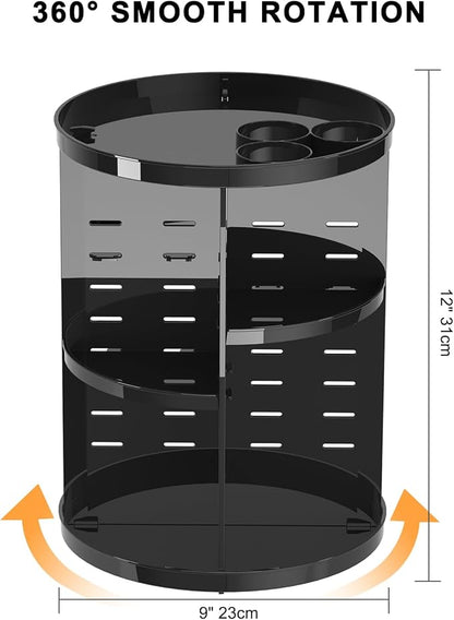 Jiavarry Rotating Makeup Organizer for Vanity, 360 Spinning Skincare Organizers with Adjustable Trays, Make Up Desk Storage Carousel Rack, Cosmetic Display Cases for Dresser Bathroom Countertop Black