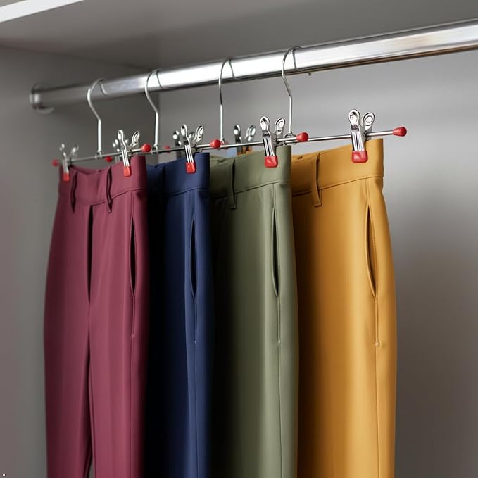 Mawa by Reston Lloyd Space-Saving Clothes Hanger for Pants and Skirts with Two Non-Slip Clips, Style K/30D, 12-Inch, Set of 12, Red