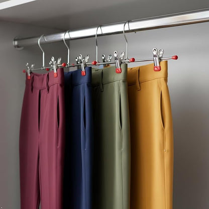 Mawa by Reston Lloyd Space-Saving Clothes Hanger for Pants and Skirts with Two Non-Slip Clips, Style K/30D, 12-Inch, Set of 12, Red