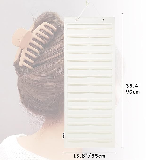 Hanging Hair Claw Clips Organizer, Claw Clips Organizers and Storage for Women Girls, Hair Claw Clips Holder for Wall, Door, Closet(NO ACCESSORIES INCLUDED) (30 Stripes-Beige)
