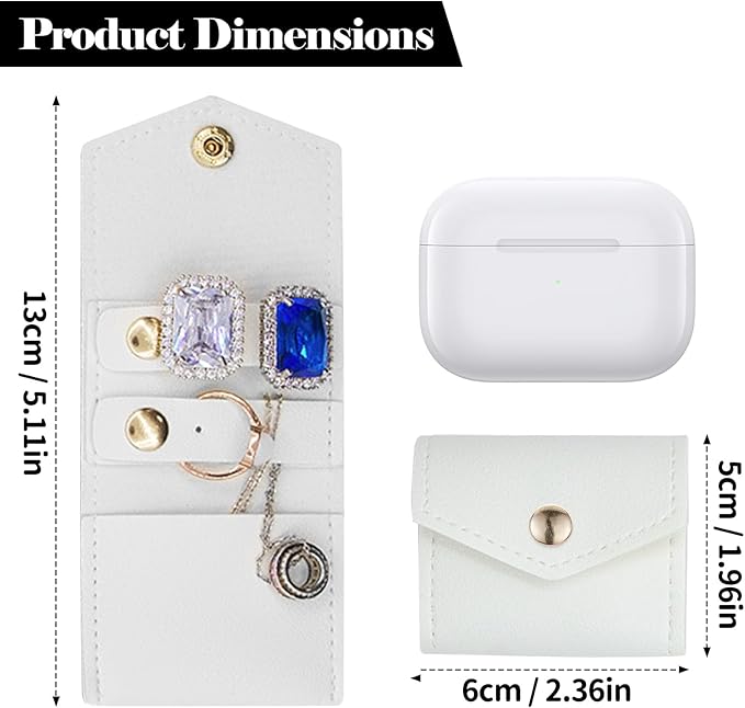 4-Piece Mini Travel Jewelry Pouch Foldable,Bridesmaid Proposal Gift Bridal Party Favors For Rings, Earrings, Necklace Storage, Portablel (White)