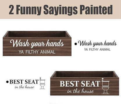 Bathroom Decor Box, Toilet Paper Basket 2 Sides Signs Farmhouse Bathroom Toilet Basket Tank Topper Rustic Farmhouse Home Decor for Livingroom Kitchen（One Dark Brown Box）