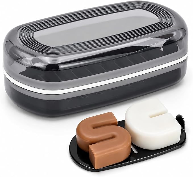 AIDIMMING Shampoo Bar Travel Case with Lid, Large Bar Soap Holder, Shampoo and Conditioner Bar Container Perfect for Kitsch Bar Soap, Travel Soap Box for Traveling, Camping, Gym, Bathroom (Max,Black)