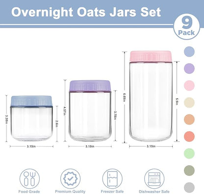 Overnight Oats Containers with Lids, 10 & 16 & 24 oz Wide Mouth Mason Jars with Lids, 6 Pack Glass Jars with Airtight lid for Chia Pudding Yogurt Salad, Meal Prer Oatmeal Jars
