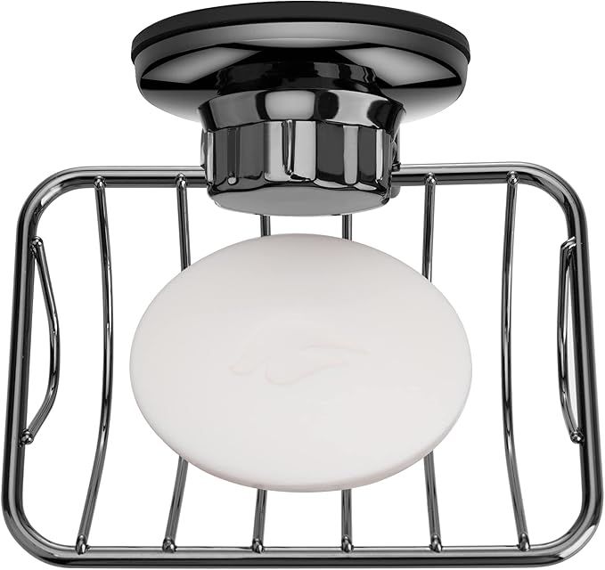 iPEGTOP Super Powerful Vacuum Suction Cup Shower Soap Dish - Strong Rustproof Stainless Steel Soap Saver Sponge Holder for Bathroom & Kitchen Sink (Graphite) - 2 Pack