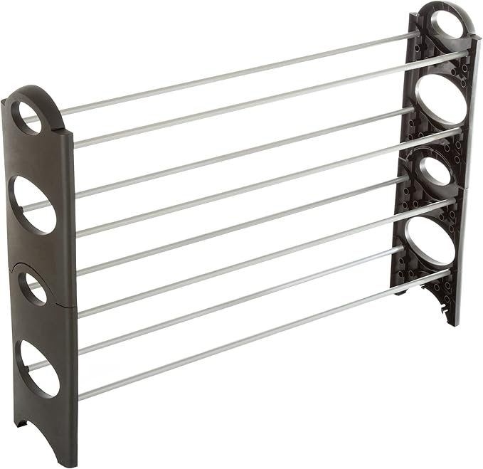 Home-Complete 4-Tier Stackable Shoe Rack, Freestanding Metal Shoe Organizer for Entryways or Closets, Space Saving Storage for Heels, Sneakers and Boots