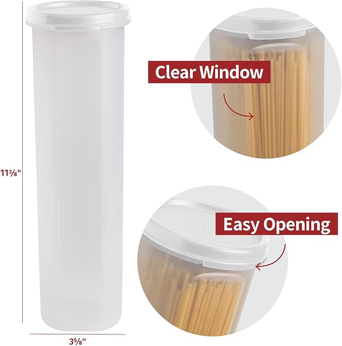 Tall Clear Spaghetti Pasta Container Storage With Lid.Multi-Purpose Kitchen Pantry Organization And Food Storage For Noodles Beans Straws - Airtight Leakproof Spaghetti Keeper BPA Free 37 oz.