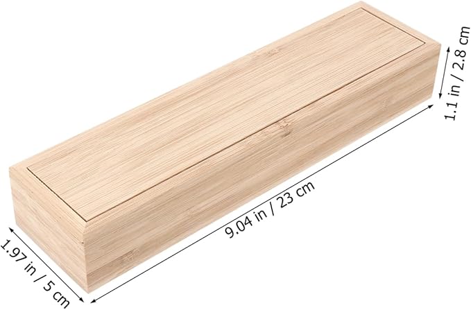 SHOWERORO Bamboo Knife and Fork Storage Box with Sliding Lid Rectangular Flatware Organizer for Travel and Kitchen Drawer Compact 9.65X2.48X1.5 Inch Utensil Case