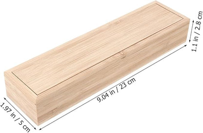 SHOWERORO Bamboo Knife and Fork Storage Box with Sliding Lid Rectangular Flatware Organizer for Travel and Kitchen Drawer Compact 9.65X2.48X1.5 Inch Utensil Case