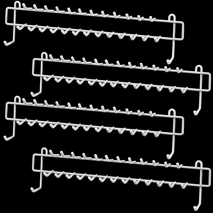 Gisafai 4 Pcs Tie Rack Organizer Wall Mounted Belt Holder Rack for Closet with Rubber Tips 100 Hooks in Total Hanging Organizer Hanger for Ties, Belts, Scarves, Jewelry, Necklaces