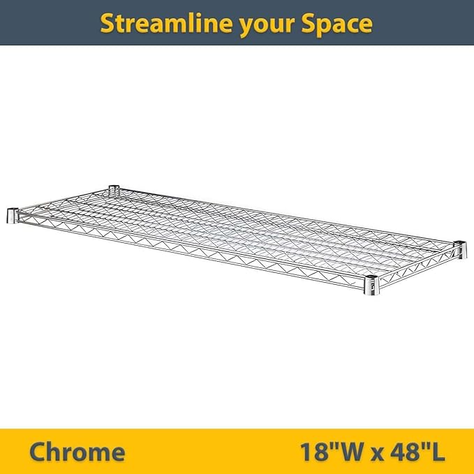 2 Pack Chrome Additional Wire Shelf for 18" x 48" Shelving Units, Replacement Shelves for Wire Rack