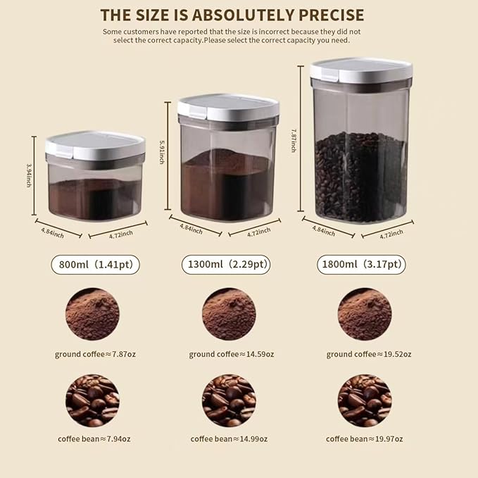 Airtight Coffee Canister, 15oz Coffee Storage Container with Scoop, Kitchen Food Storage Jar for Grounds Coffee, Beans, Tea, Sugar, Flour, Cereal, 1300ml
