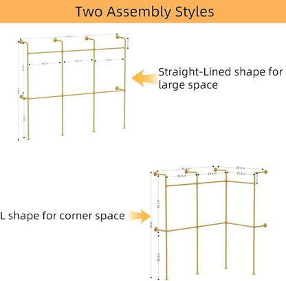 Industrial Pipe Gold Clothes Racks Wall Mounted, Rustic Gold Industrial Pipe Clothing Rack Design - Stylish & Heavy Duty Corner Garment Racks, Perfect for Home or Retail Display