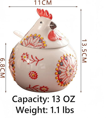 Ceramic Salt Cellar with Lid and Spoon, 13 OZ Large Chicken Salt Jar, Salt Holder for Counter, Coffee, Sugar, Spices and Candies, Salt Containers for Countertop (Green)