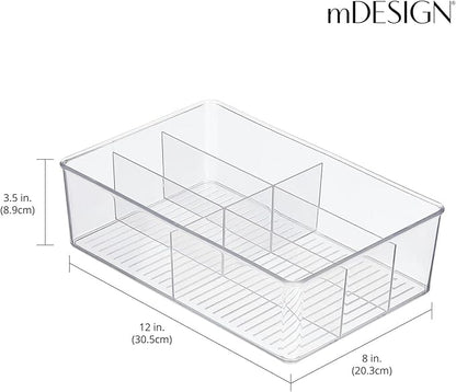 mDesign Plastic Kitchen Cabinet Storage Organizer Bin Box - 6 Divided Sections for Pantry Shelves, Countertops, Island, or Cupboard - Holds Snacks, Tea Bags, Spices, Sauces, Ligne Collection, Clear