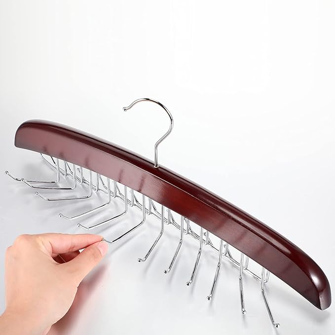 Jetec 2 Pieces Tie Rack Tie Hanger 24 Hooks Wooden Tie Rack Hanger for Closet 360 Degree Rotating Belt Holder Tie Organizer for Men Women Bras Tank Tops Camisoles(Coffee)