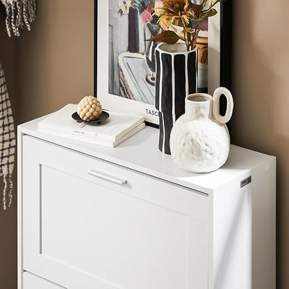 Haotian Shoe Cabinet Storage for Entryway, Narrow Shoe Cabinet with Two Flip Drawers to Save Space, Shoe Rack Cabinet for Front Door Entrance Hallway (White)