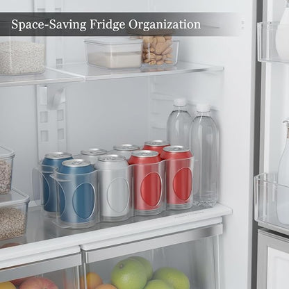 Beverage Organizer Rack for Refrigerator, Stacking Can Dispenser to Stop Rolling Cans and Bottles, Space Saving Fridge Storage Shelf, Clear PP Plastic