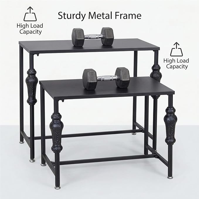 Industrial Retail Display Tables, Standing Clothing Shoes Display Rack, Set of 2 Boutique Display Riser, Retro Unit Storage Shelves, Garment/Handbag Display Stand