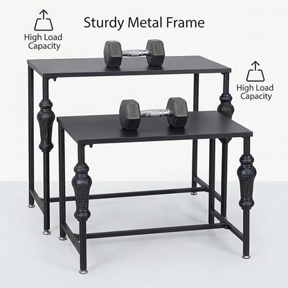 Industrial Retail Display Tables, Standing Clothing Shoes Display Rack, Set of 2 Boutique Display Riser, Retro Unit Storage Shelves, Garment/Handbag Display Stand