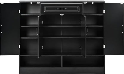 Shoe Cabinet with Adjustable Shelves, Minimalist and Modern Shoe Storage Organizer with Cabinets and Drawer, Space-saving Design Shoe Rack for Various Sizes of Shoes (Black-Customized Shelves 8)