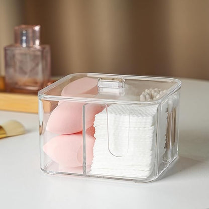 KIMCHOMERSE Qtip Holder, 4 Compartments Bathroom Canisters for Cotton Swab, Cotton Ball, Clear Acrylic Containers with Lid for Bathroom Vanity Countertop