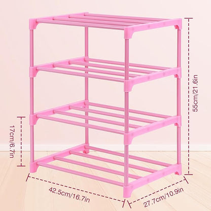 HITHIM 4-Tier Free Standing Shoe Racks for 6-8 Pairs Shoe Storage,Kids Shoe Racks for Small Place,Lightweight Stackable Shoe Shelf Organizer for Entryway, Doorway and Closet,Pink