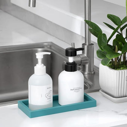 Small Silicone Bathroom Vanity Tray Rectangle Soap and Sponge Holder Kitchen Sink Organizer for Scrubber, Lotion Bottles, Perfume, Jewelry, Candle, Key Trinket Ring, Turquoise